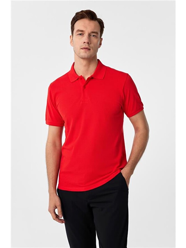 Süvari Kırmızı Slim Armürlü Polo Yaka Tişört