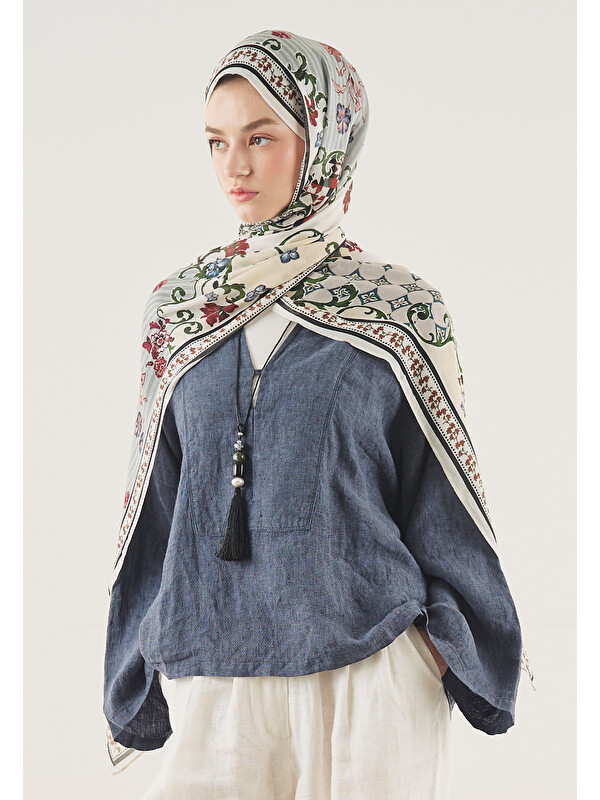 Fresh Scarfs Ethnic Garden Desen Soft Viskon Şal Vişne