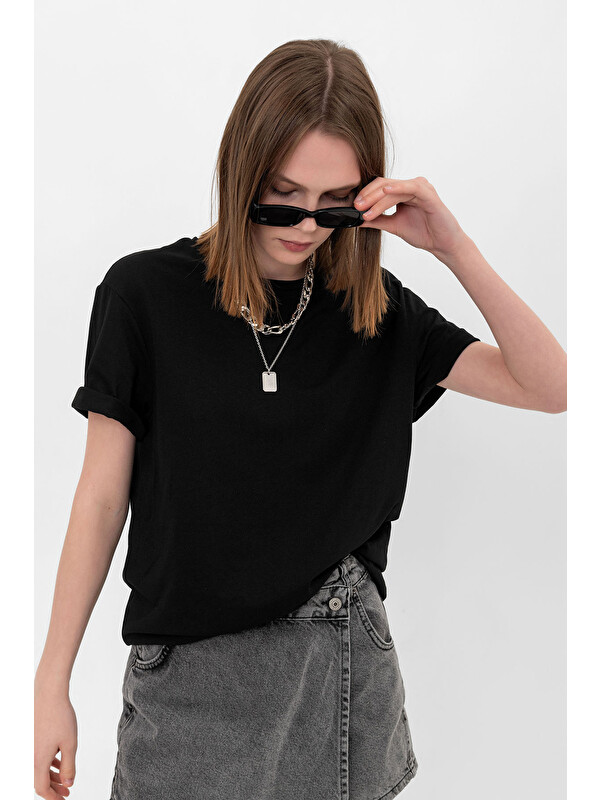 Blah. Oversize Fit Pamuklu Kısa Kollu Basic Uniseks Kadın Erkek Tişört