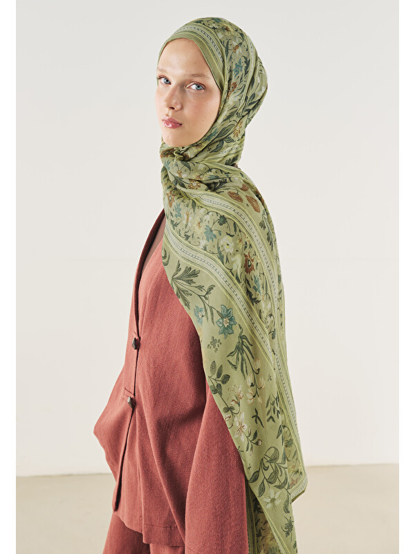 Fresh Scarfs Flora Echo Desen Soft Viskon Şal Yeşil