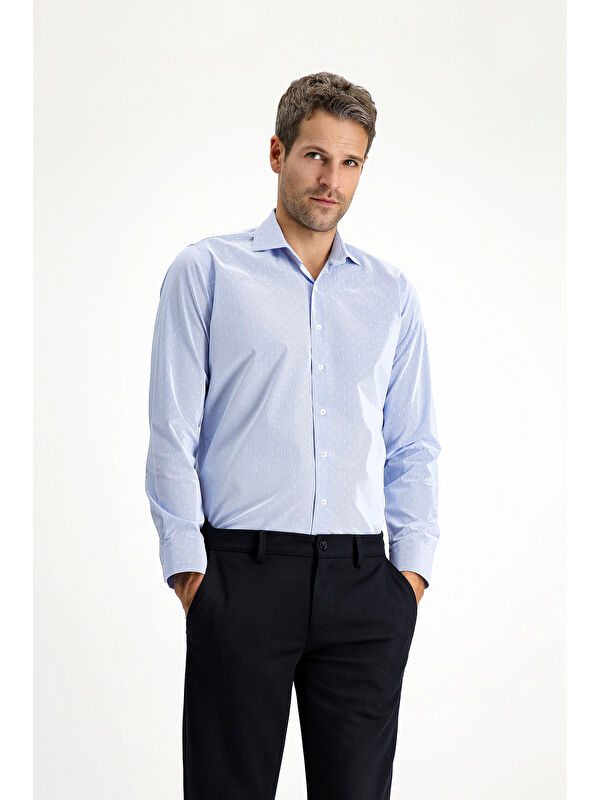 Kiğılı Uzun Kol Slim Fit Dar Kesim Non Iron Klasik Desenli Pamuklu Gömlek