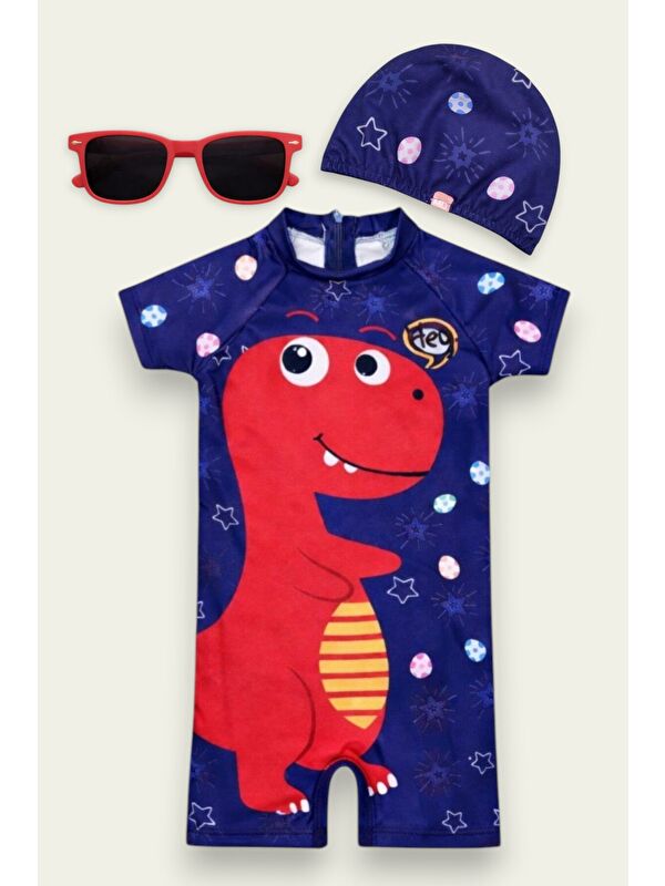 My Kids Wear Çocuk Desenli Mayo Takımı - Bone ve Güneş Gözlüğü Hediyeli 2'li Set 12715