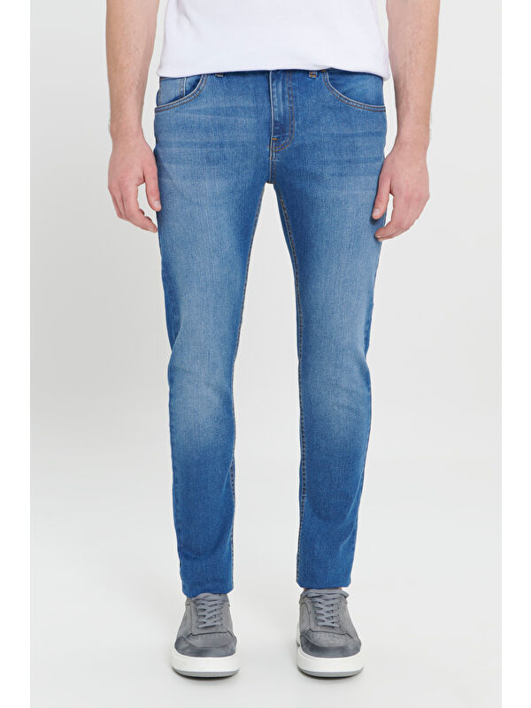 AC&Co / Altınyıldız Classics Erkek Lacivert Ekstra Slim Fit Dar Kesim Pamuklu Rıss Jean Denim Pantolon