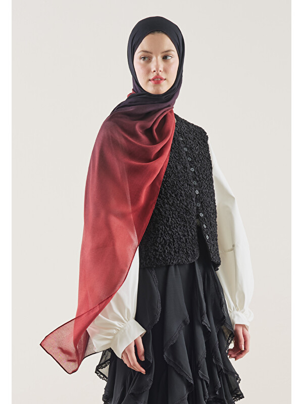 Fresh Scarfs Degrade Desen Rami Şal Siyah Bordo