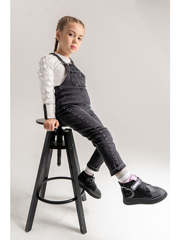 Kız Çocuk Siyah Hakiki Deri Suya Dayanıklı Anatomik Günlük Bot - Görsel 2