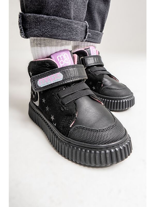 Kız Çocuk Siyah Hakiki Deri Suya Dayanıklı Anatomik Günlük Bot - Görsel 3