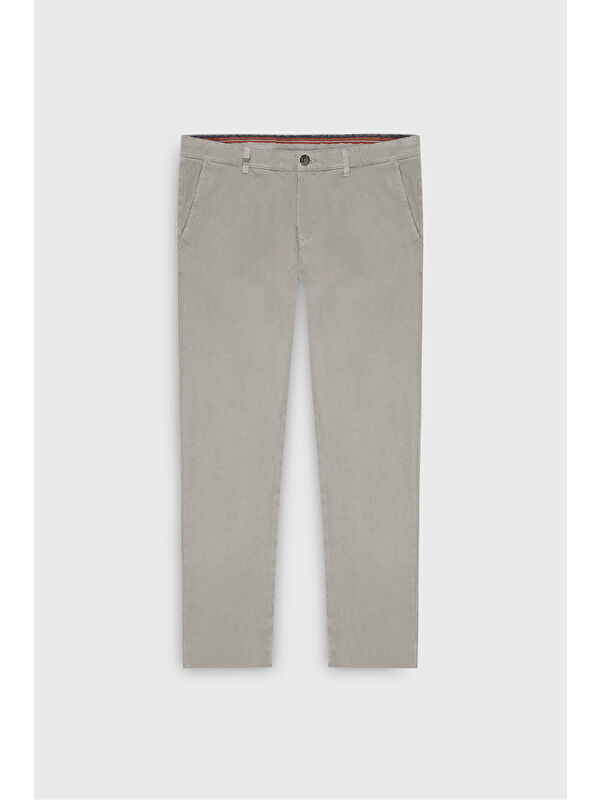 Altınyıldız Classics Erkek Bej Pamuklu Slim Fit Dar Kesim Armürlü Yan Cep Esnek Casual Pantolon