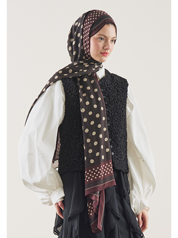Fresh Scarfs Puantiye Desen Rami Şal Acı Kahve