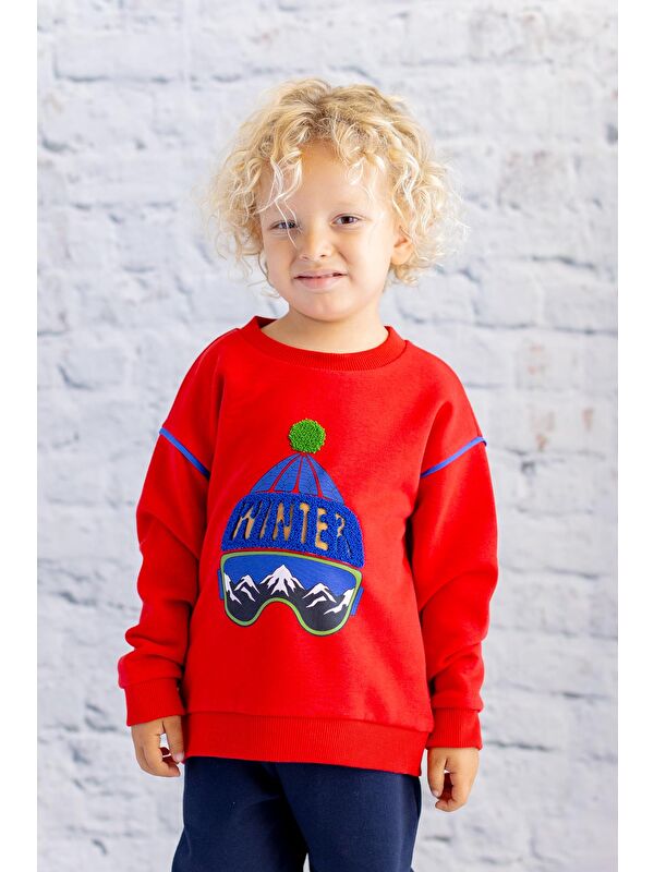 ZEYLAND Erkek Çocuk Baskı Nakış Detaylı Sweatshirt - Kırmızı