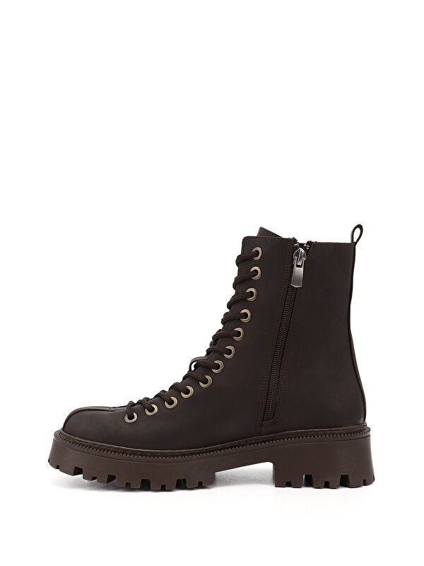 Kadın ÇİKOLATA KAHVE Fermuarlı Kalın Topuklu Postal Bot - Görsel 4