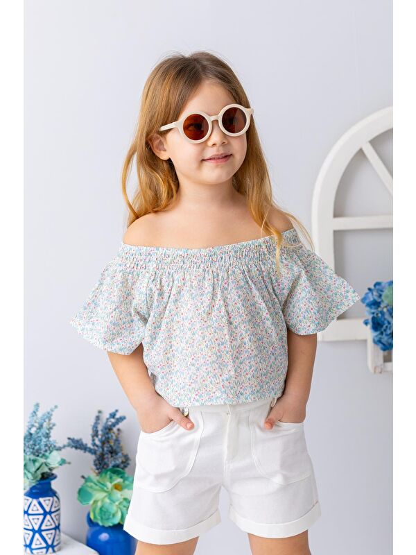 MİNİNİO Kız Çocuk Çiçek Desenli Crop Bluz - Desenli