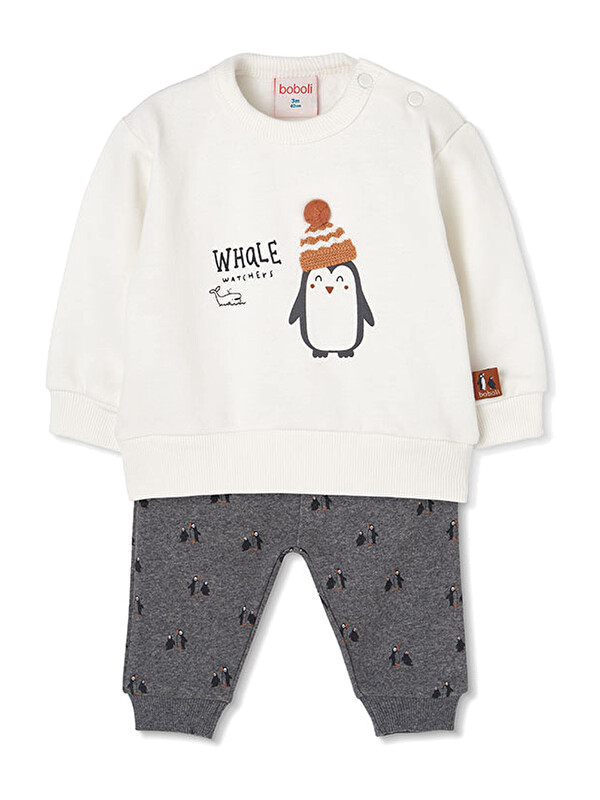 Boboli Penguen Desenli Alt Üst Set 6 Ay-18 Ay Beyaz