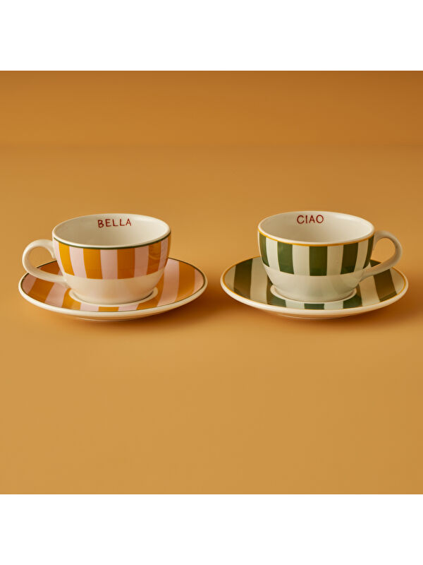 Bella Maison Line 2'li Çay Fincanı Yeşil-Turuncu (270 cc)