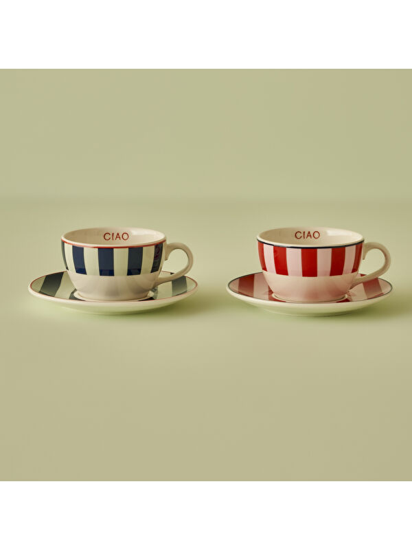 Bella Maison Line 2'li Çay Fincanı Seti Kırmızı-Mavi (270 cc)
