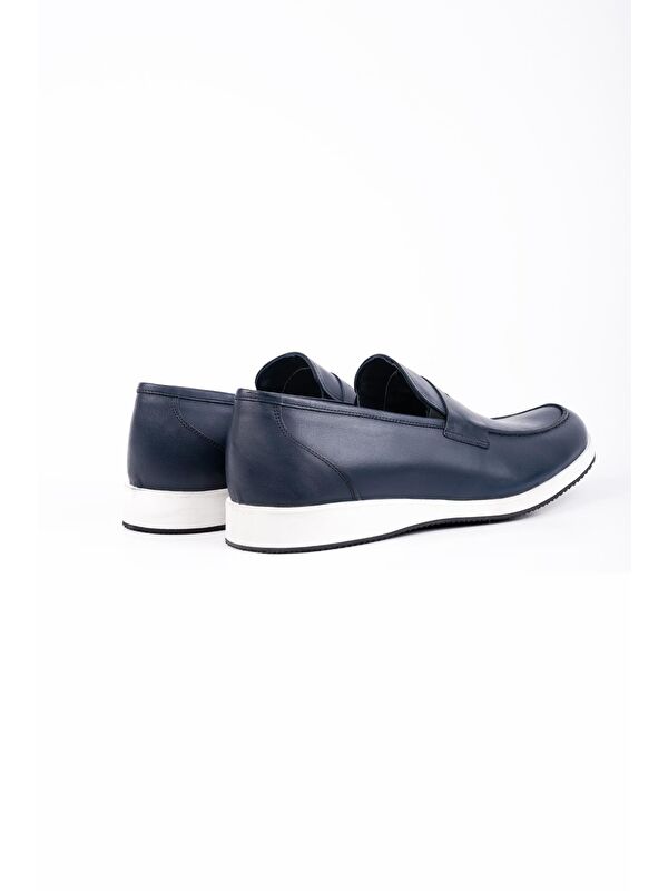 Koyu Lacivert %100 Deri Analin Bağcıksız Casual Ayakkabı 1033240165 - Görsel 5