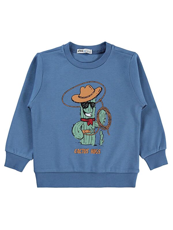 Civil Boys Kovboy Kaktüs Baskılı 2-5 Yaş Sweatshirt - Mavi