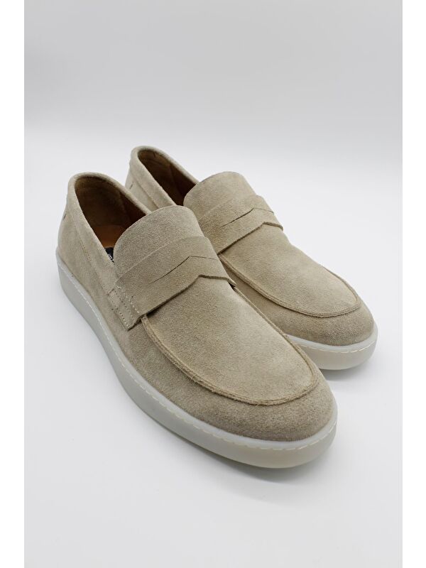 Bej %100 Deri Süet Bağcıksız Casual Ayakkabı 1033240166 - Görsel 4