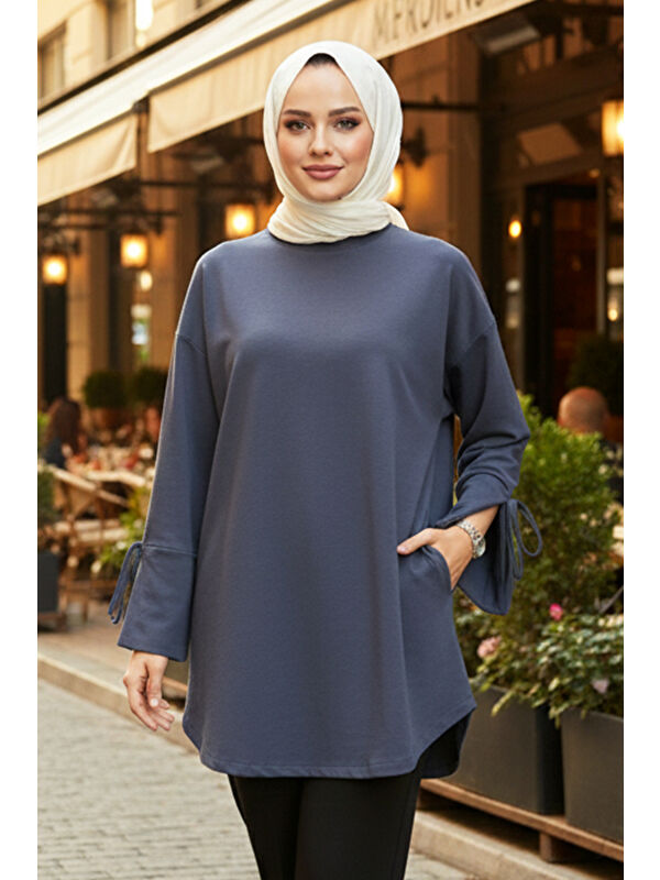 Remsa Manşeti ve Beli Bağcık Detay Sweat Tunik 3066 Antrasit