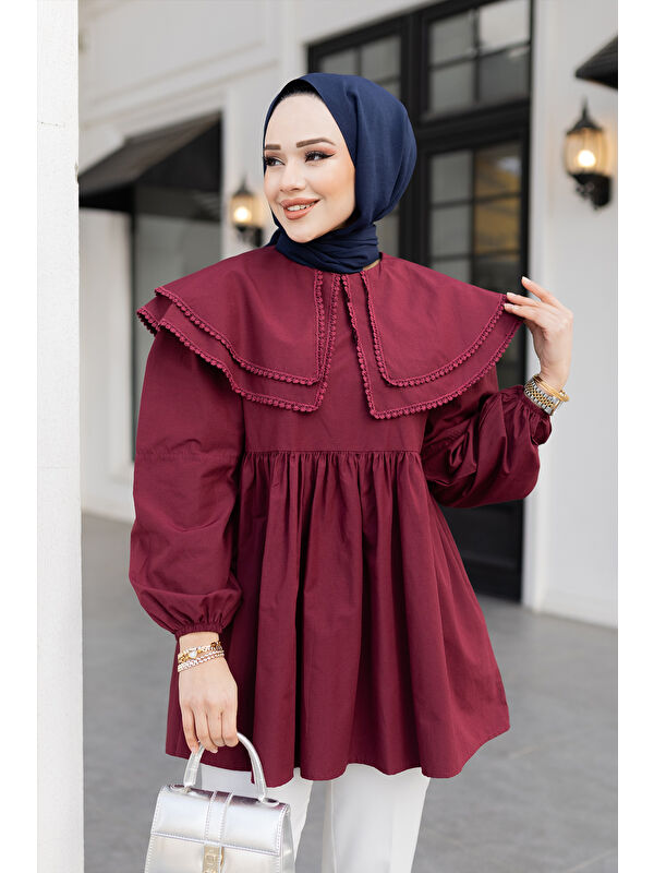 Locco Moda Çift Yaka Gupurlu Gömlek Bordo
