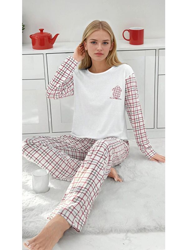 carla10 Kadın Kareli Uzun Kollu Süprem Pijama Takımı