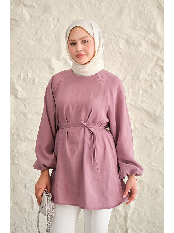 Locco Moda Kadın Bel Bağlamalı Tunik Mürdüm