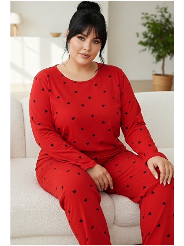 Siyah İnci Curve Büyük Beden Battal Boy Pamuklu Pijama Takımı