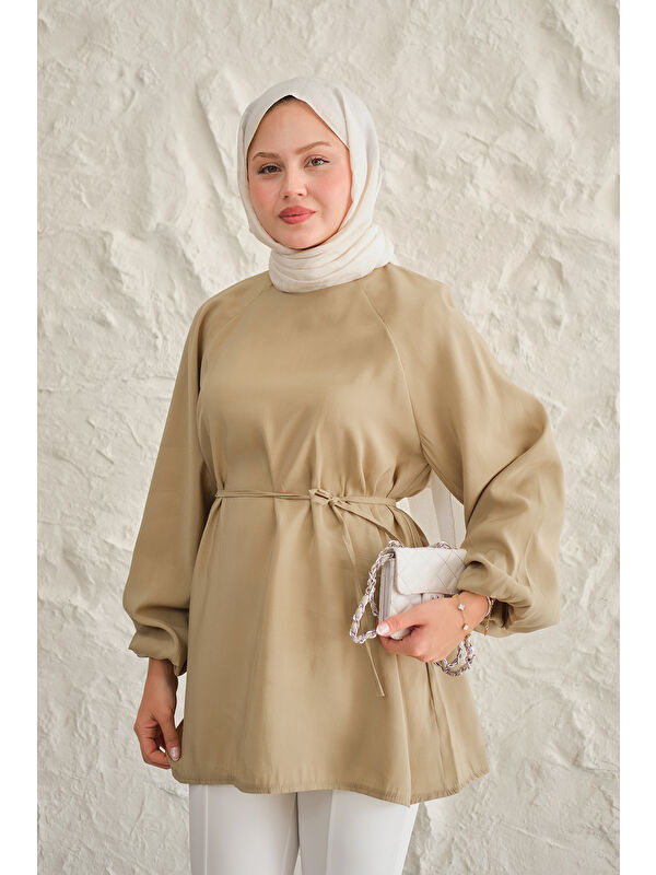Locco Moda Kadın Bel Bağlamalı Tunik Küf Yeşil