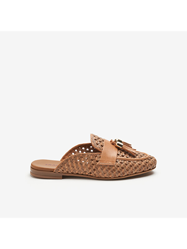 Frau Kadın Terlik 95V7 WOVEN LEATHER MULES WITH TASSELS