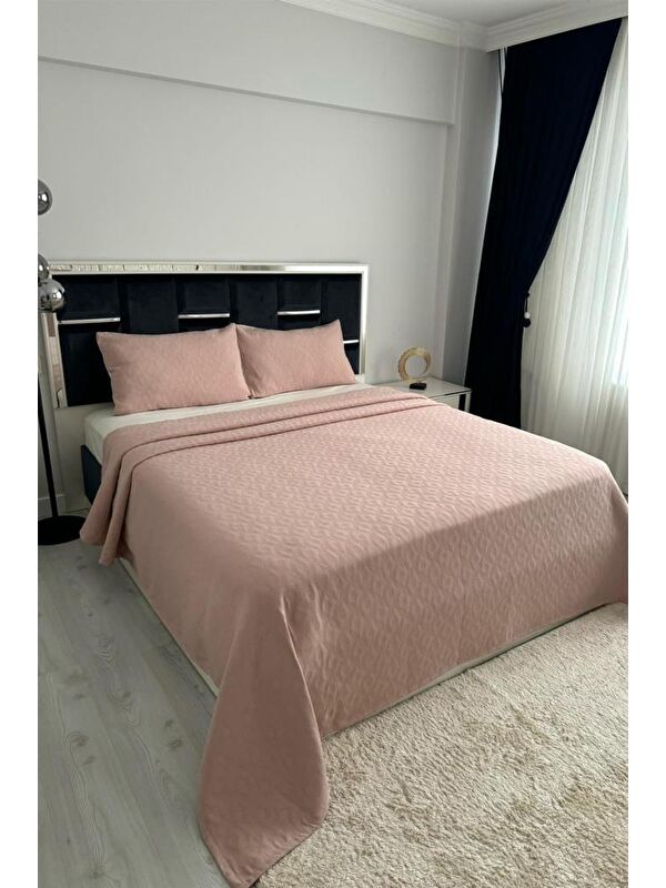 Çeyiz Diyarı Powderlove 3 Parça Çift Kişilik Yatak Örtüsü 235x250 cm Pudra