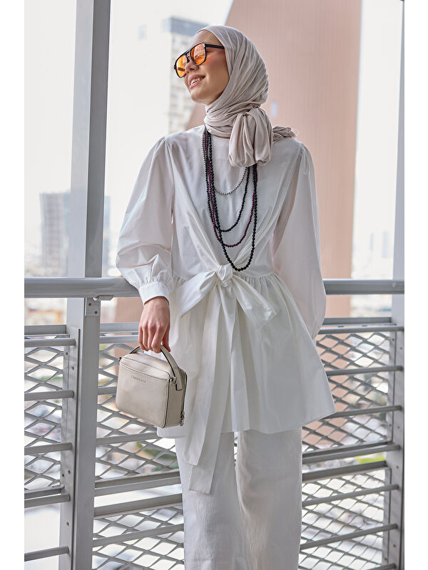 Locco Moda Kadın Önden Bağlamalı Bluz Beyaz