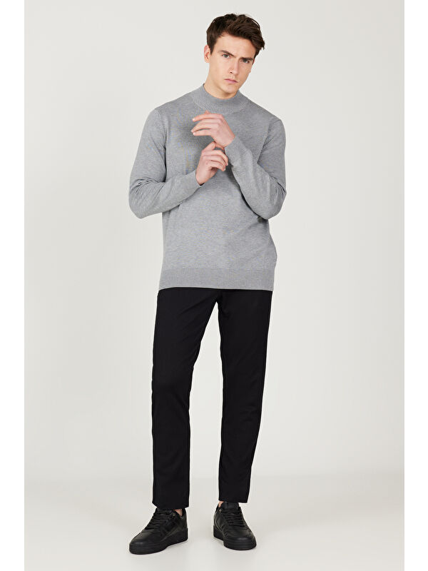 AC&Co / Altınyıldız Classics Erkek Siyah Slim Fit Dar Kesim Pamuklu Esnek Chino Pantolon
