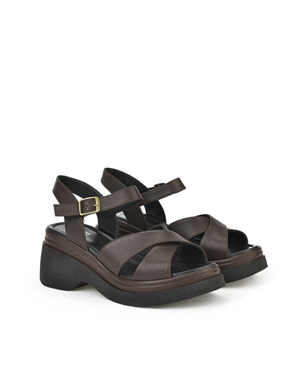 Kadın Hakiki Deri Topuklu Sandalet 141992Z61001 Kahve - Görsel 4