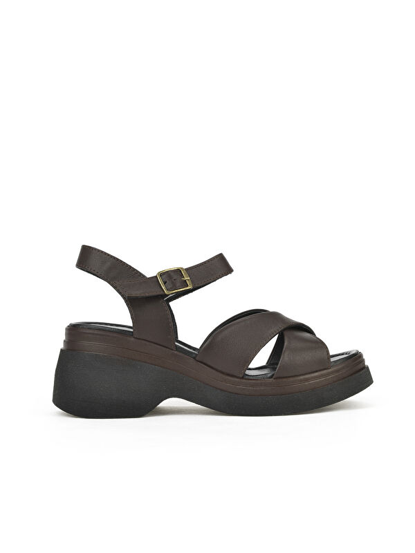 Kadın Hakiki Deri Topuklu Sandalet 141992Z61001 Kahve - Görsel 5