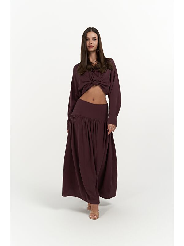 Mai Collection Ginevra Bordo Gömlek Etek Takım