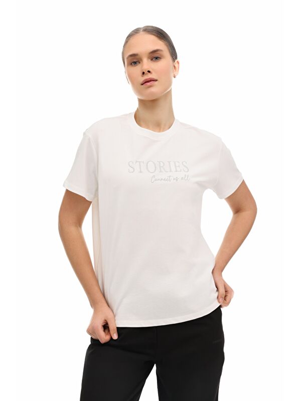 Lumberjack WL 11STORY 6FX Ekru Kadın Kısa Kol T-Shirt