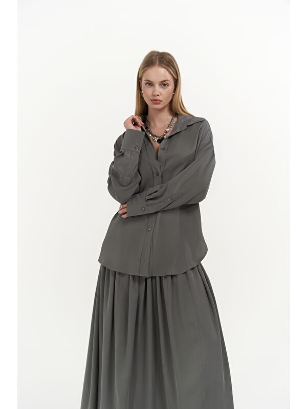 Mai Collection Ginevra Gri Gömlek Etek Takım