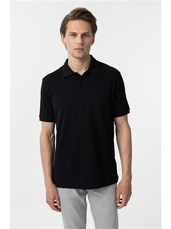 Süvari Siyah Regular Düz Polo Yaka Tişört