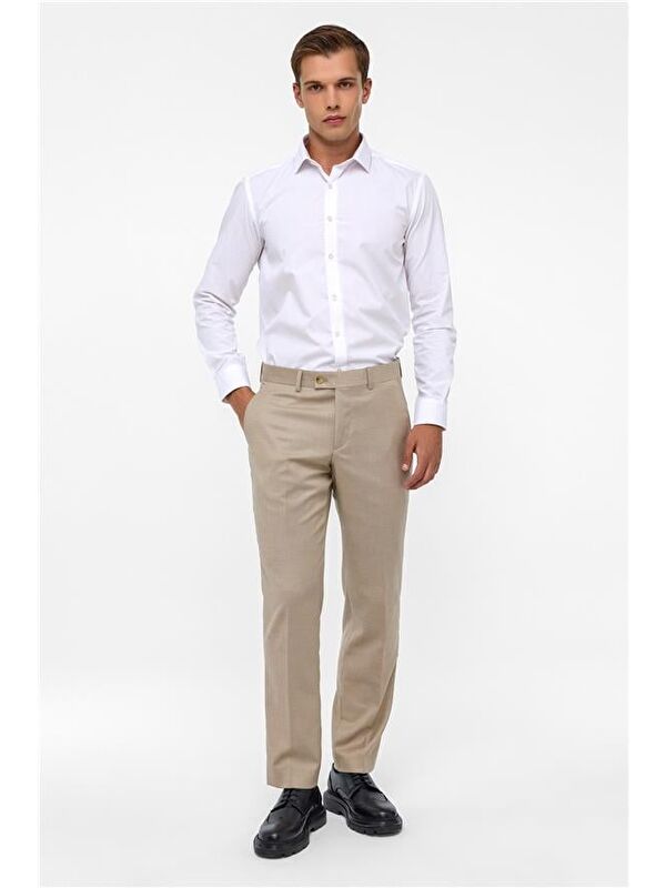 Süvari Bej Regular Armürlü Pantolon