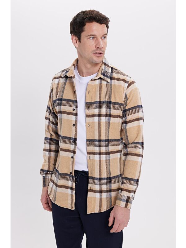 TUDORS Erkek Slim Fit Dar Kesim Kareli Kışlık Oduncu Gömlek