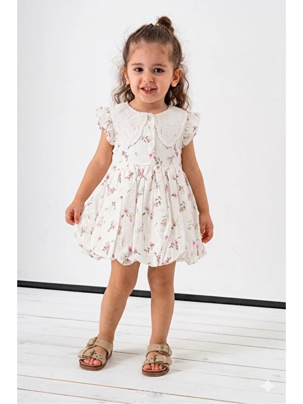 Jikko Baby Kız Çocuk Çiçekli Balon Etekli Elbise 3719