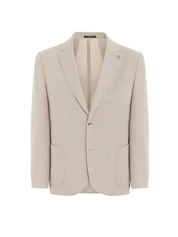 Süvari Bej Regular Desenli Mono Yaka 6 Drop Blazer Ceket