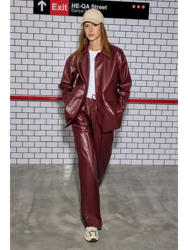 HE-QA Spor Kesim Deri Ceket Bordo