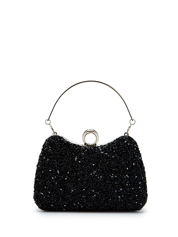Minebag Yüzük Detaylı Taşlı Amanda Abiye El Çantası Siyah