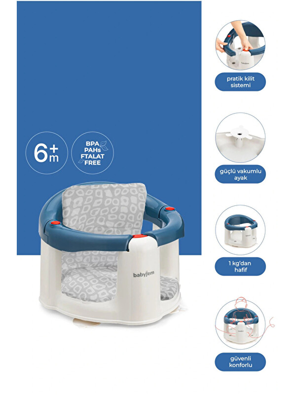 Babyjem Önden Açılır Mama Sandalye Oturağı Ve Minderi - 2 ' Li Set İndigo Mavi
