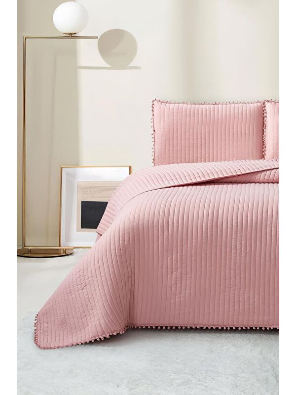 Çeyiz Diyarı Venedik Elyaf Dolgulu Çift Kişilik 240x260 Cm Yatak Örtüsü Pudra
