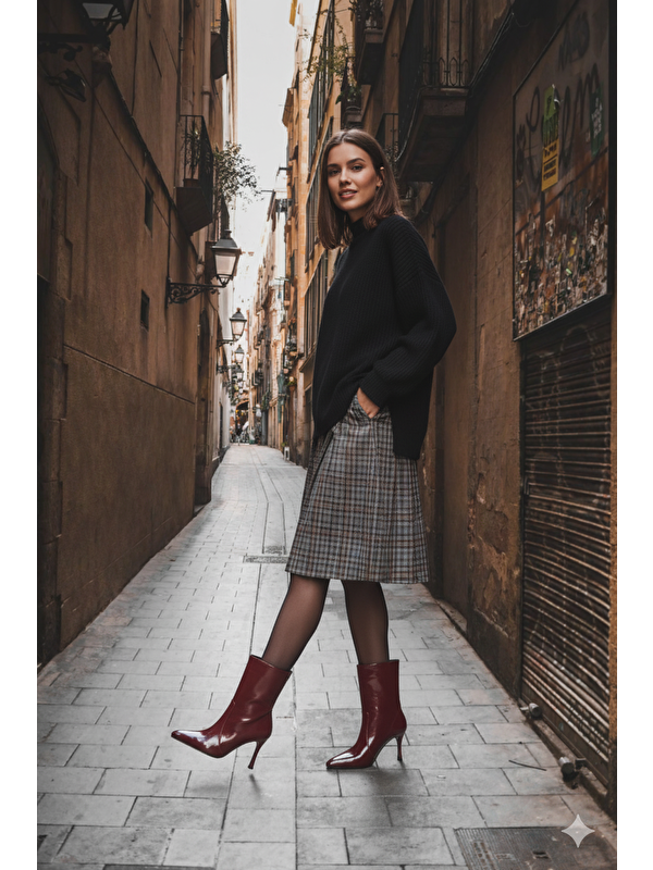 Bordo Kadın Bot V752550208 - Görsel 4