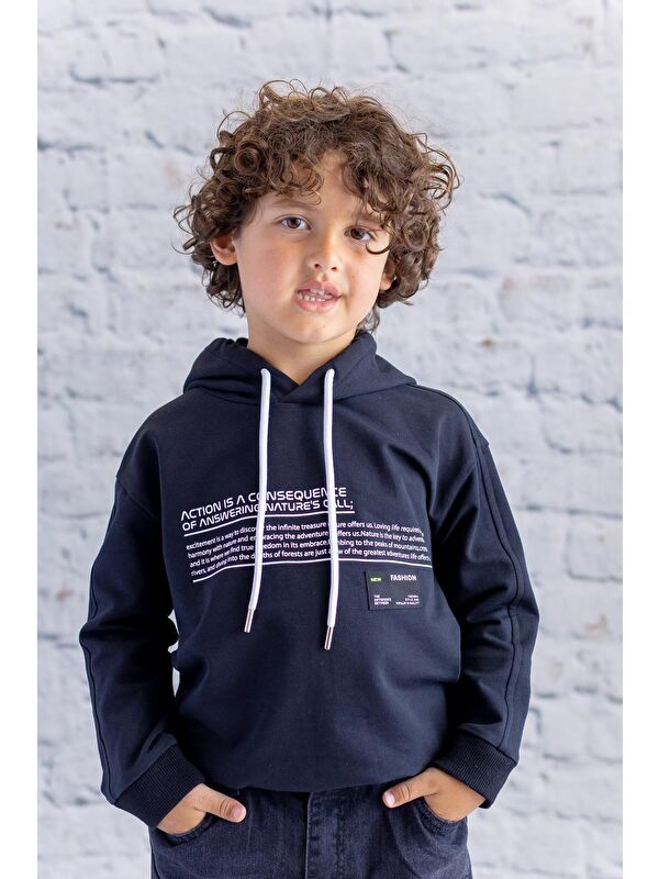 ZEYLAND Erkek Çocuk Kapüşonlu Baskılı Sweatshirt - Siyah