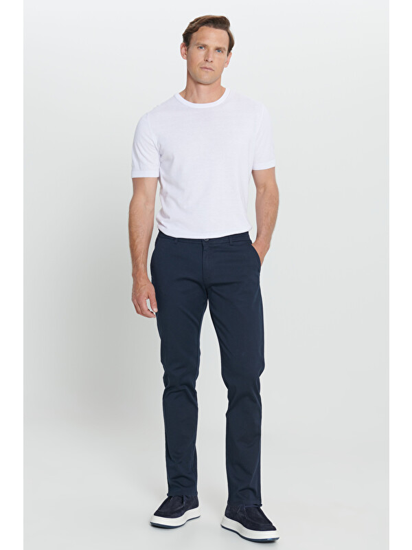 AC&Co / Altınyıldız Classics Erkek Lacivert Slim Fit Dar Kesim Pamuklu Esnek  Chino Pantolon