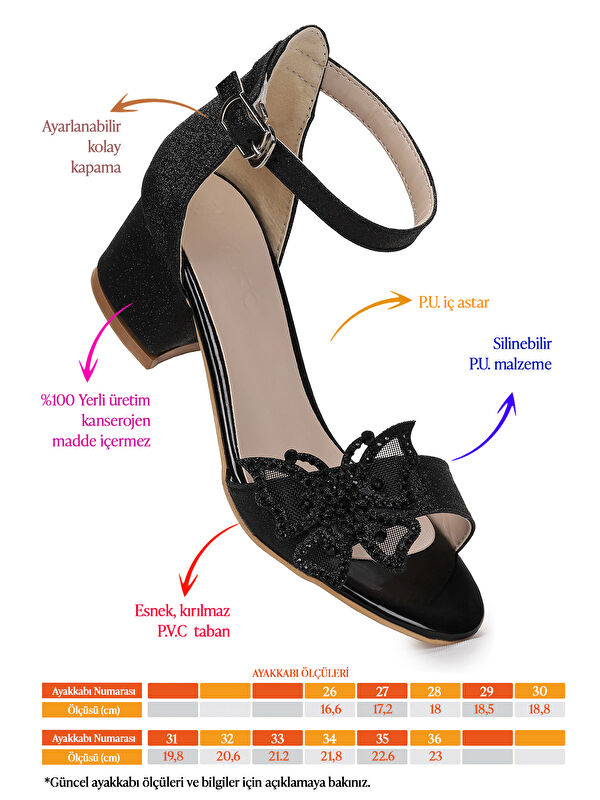 Zete Kum Simli Kız Çocuk 4 Cm Topuklu Sandalet Abiye Ayakkabı - Görsel 3