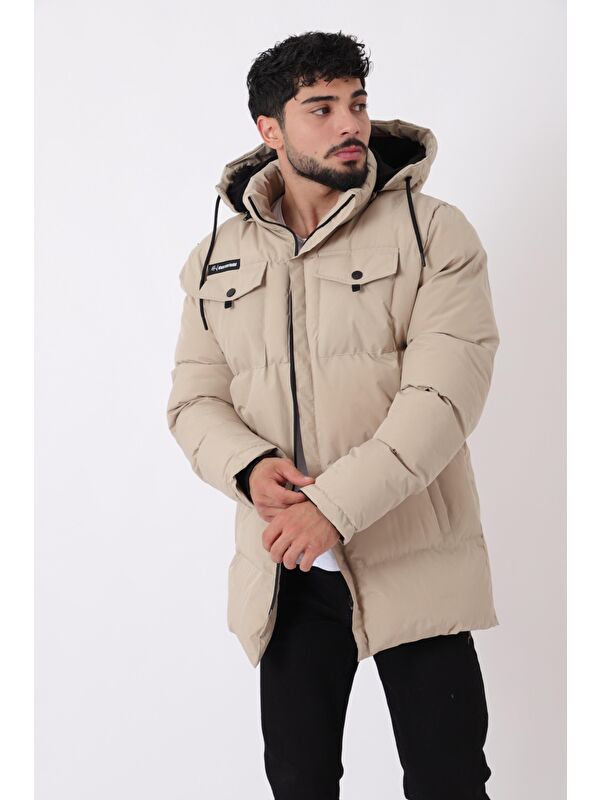 Stilkombin Göğüs Cepli İçi Kürklü Uzun Pelüş Şişme Mont PLDP 2957_50456